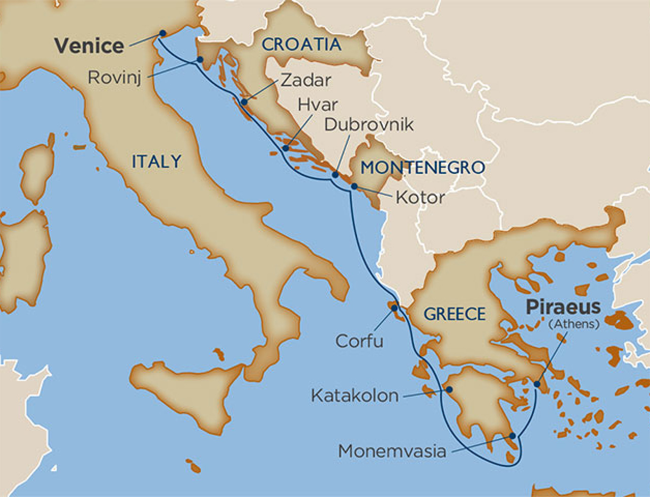 Map of Windstar Greek Cruise.