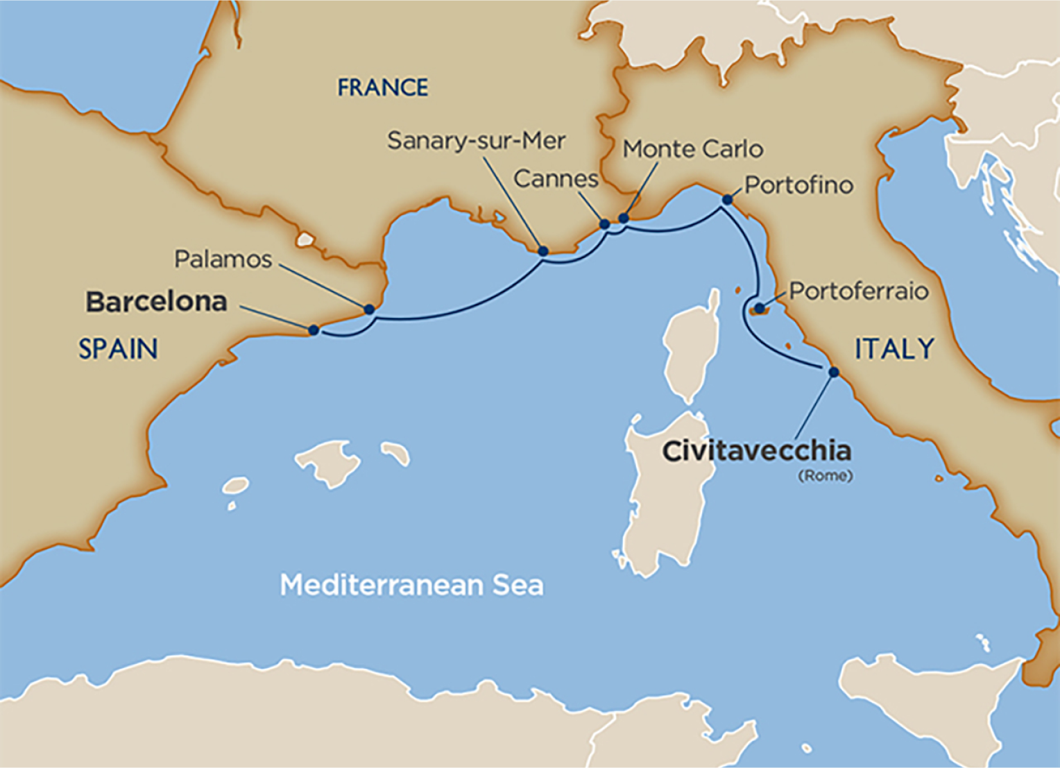 Rome to Barcelona Map