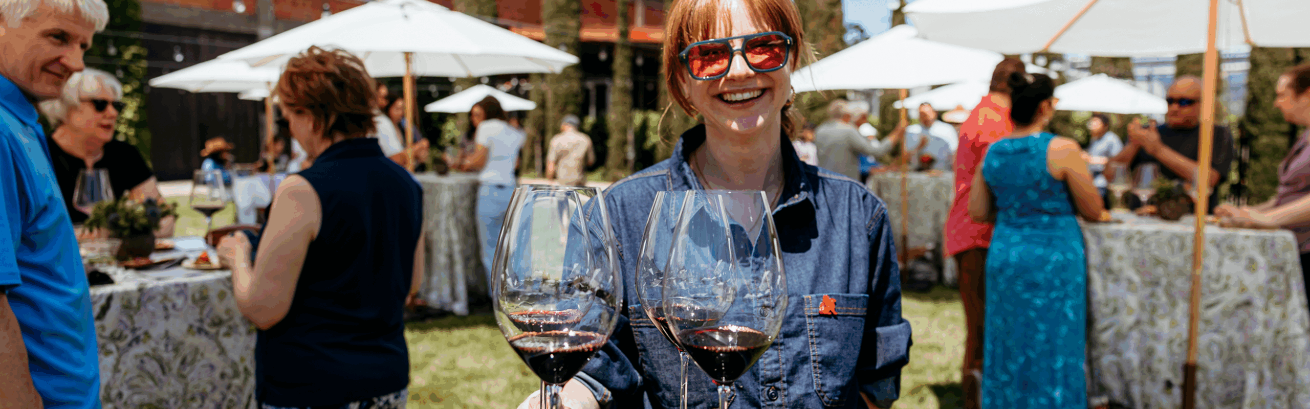 wine glasses being served on platter