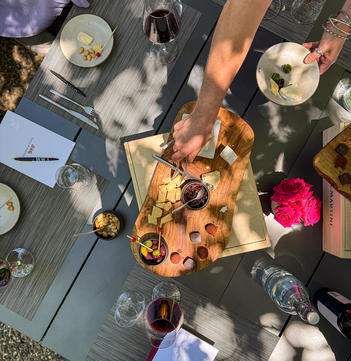 food and wine on outdoor table